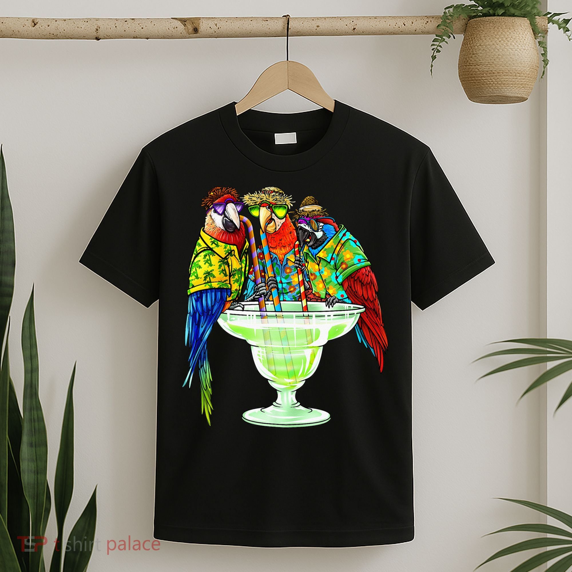 Parrots Drinking Margarita Hawaiian Vacation Birds T-Shirt