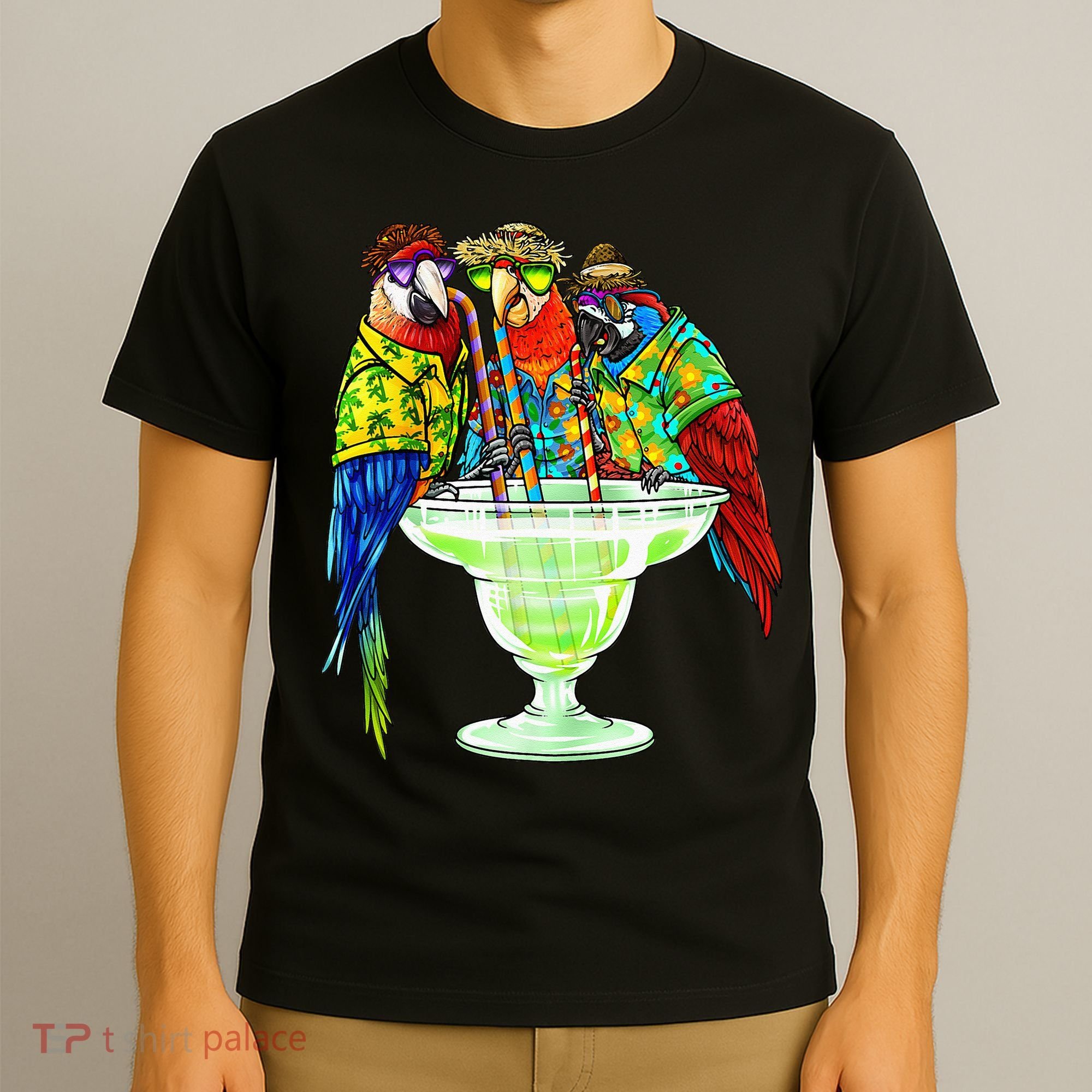 Parrots Drinking Margarita Hawaiian Vacation Birds T-Shirt