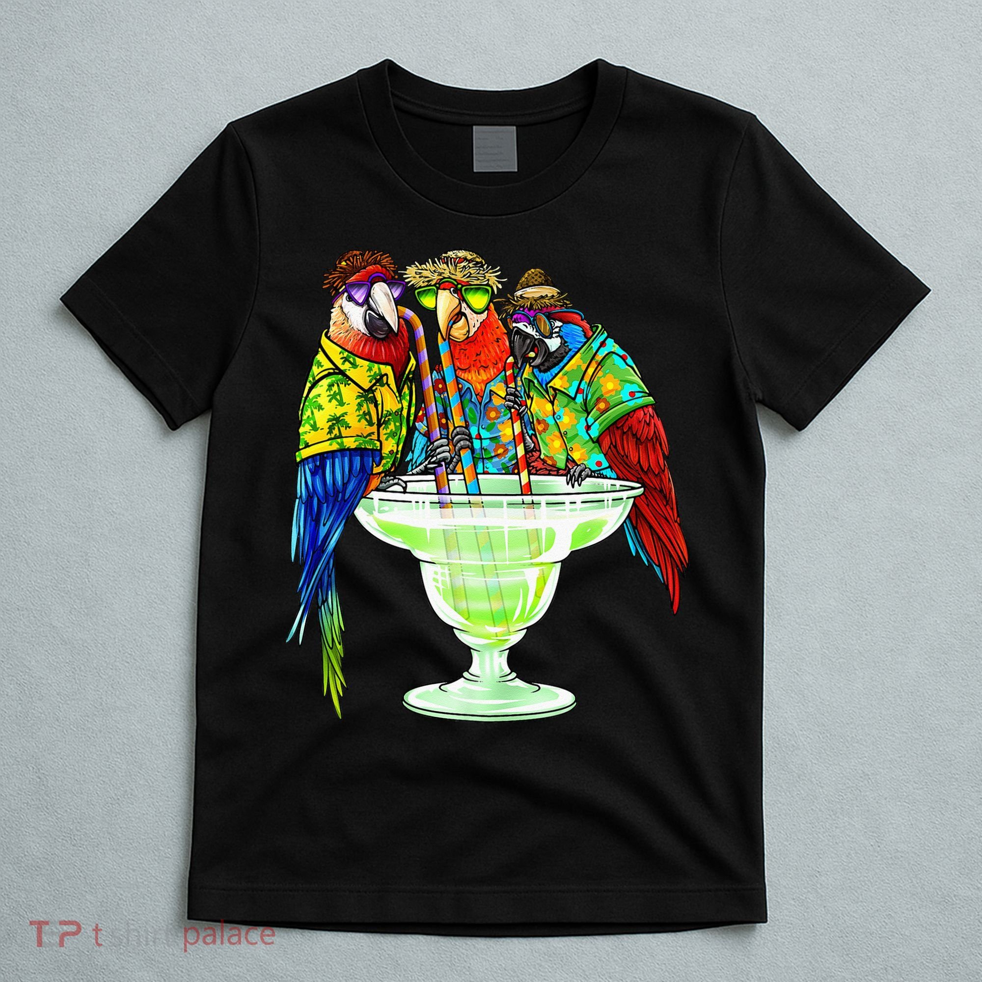 Parrots Drinking Margarita Hawaiian Vacation Birds T-Shirt