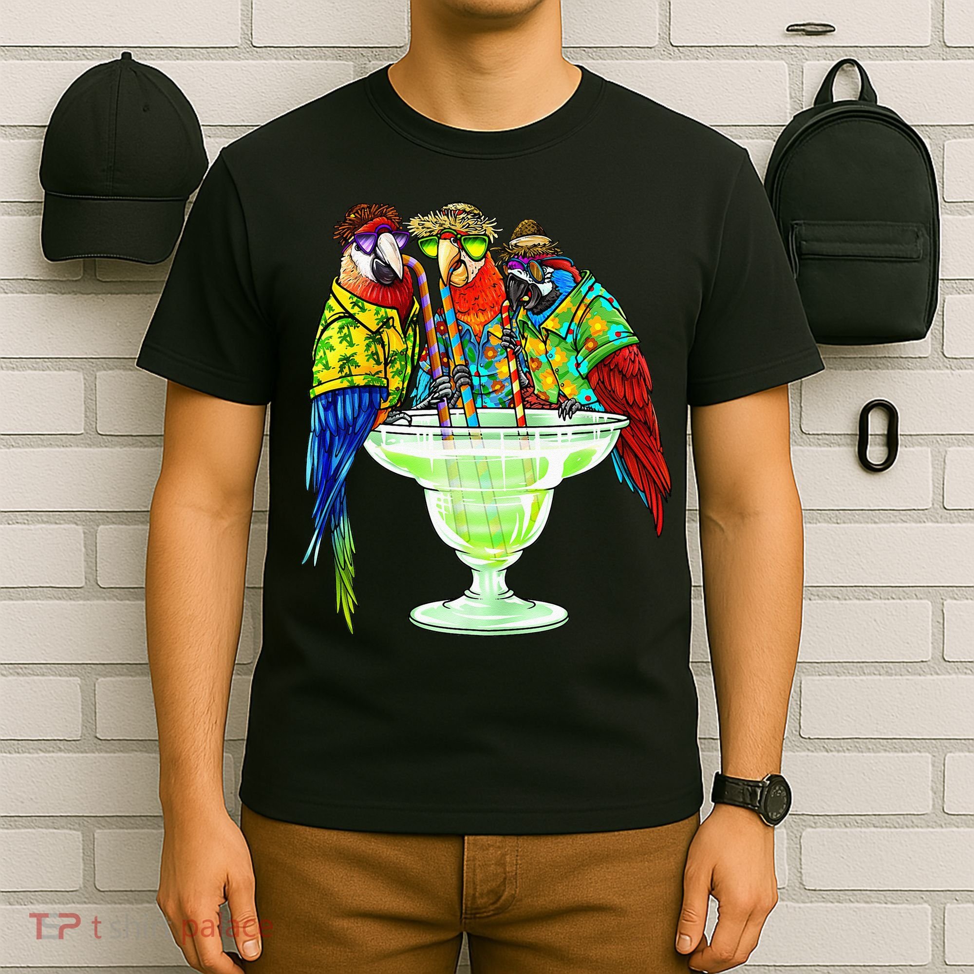Parrots Drinking Margarita Hawaiian Vacation Birds T-Shirt