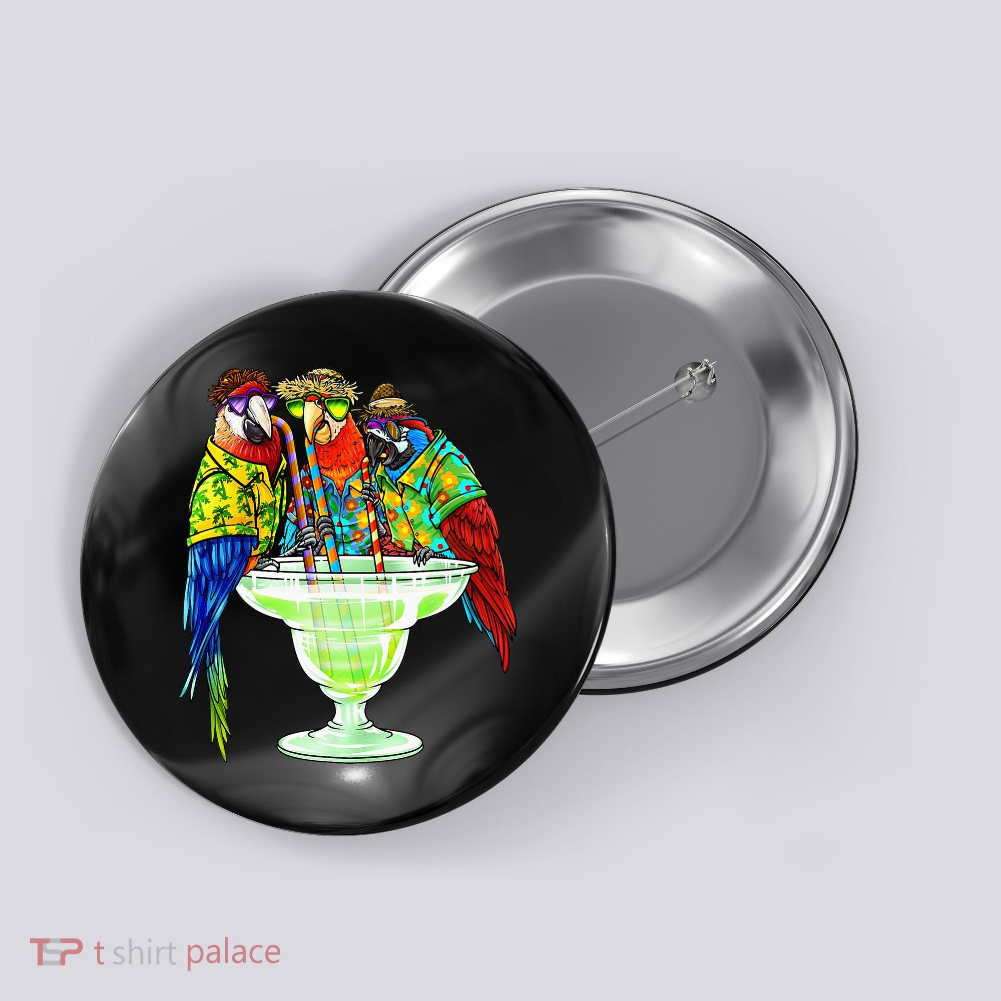 Parrots Drinking Margarita Hawaiian Vacation Birds Button