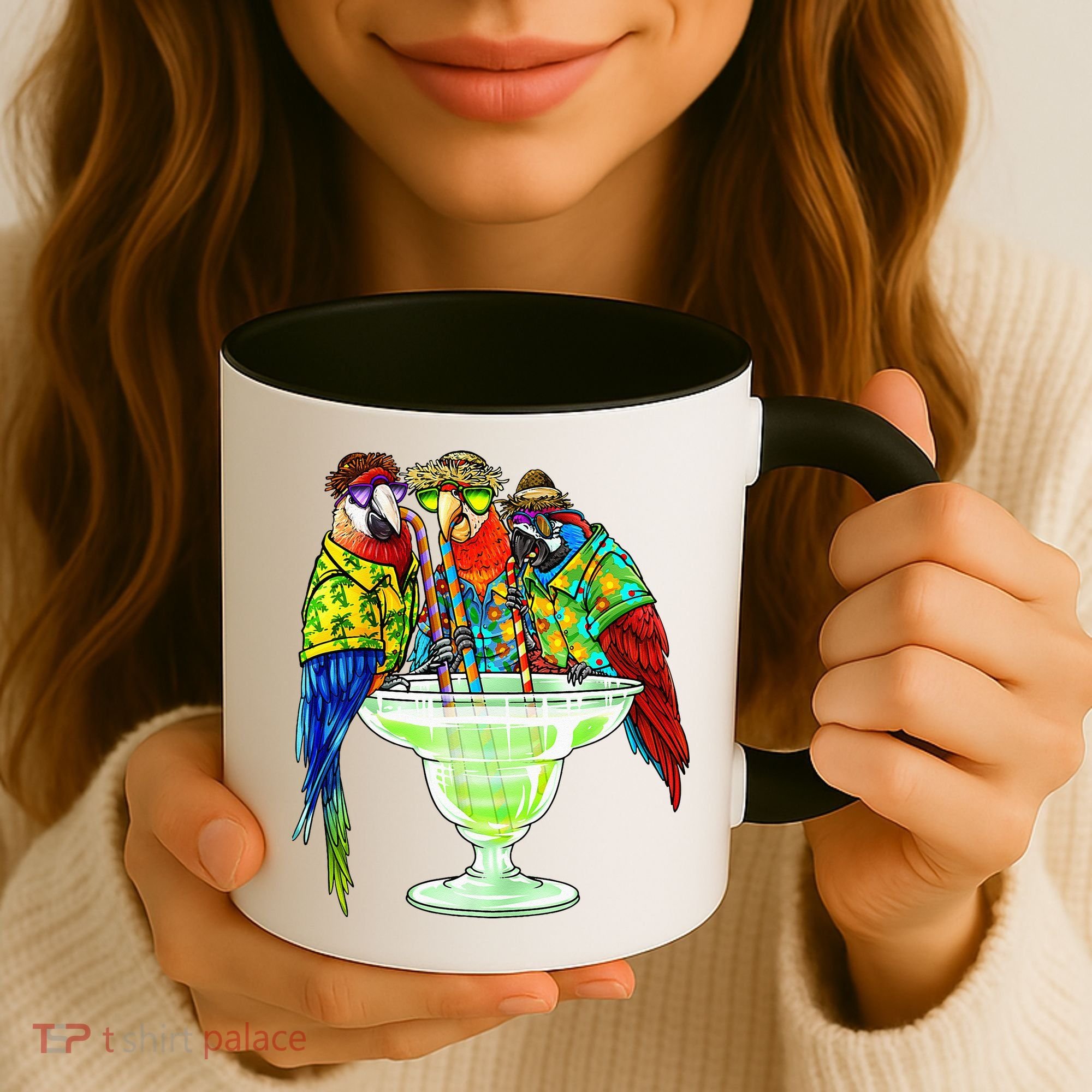 Parrots Drinking Margarita Hawaiian Vacation Birds Coffee Mug