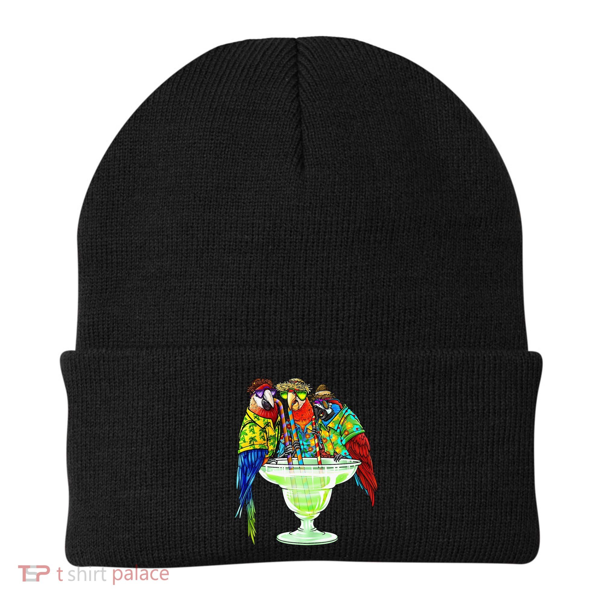 Parrots Drinking Margarita Hawaiian Vacation Birds Beanie