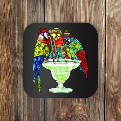 Parrots Drinking Margarita Hawaiian Vacation Birds Coaster