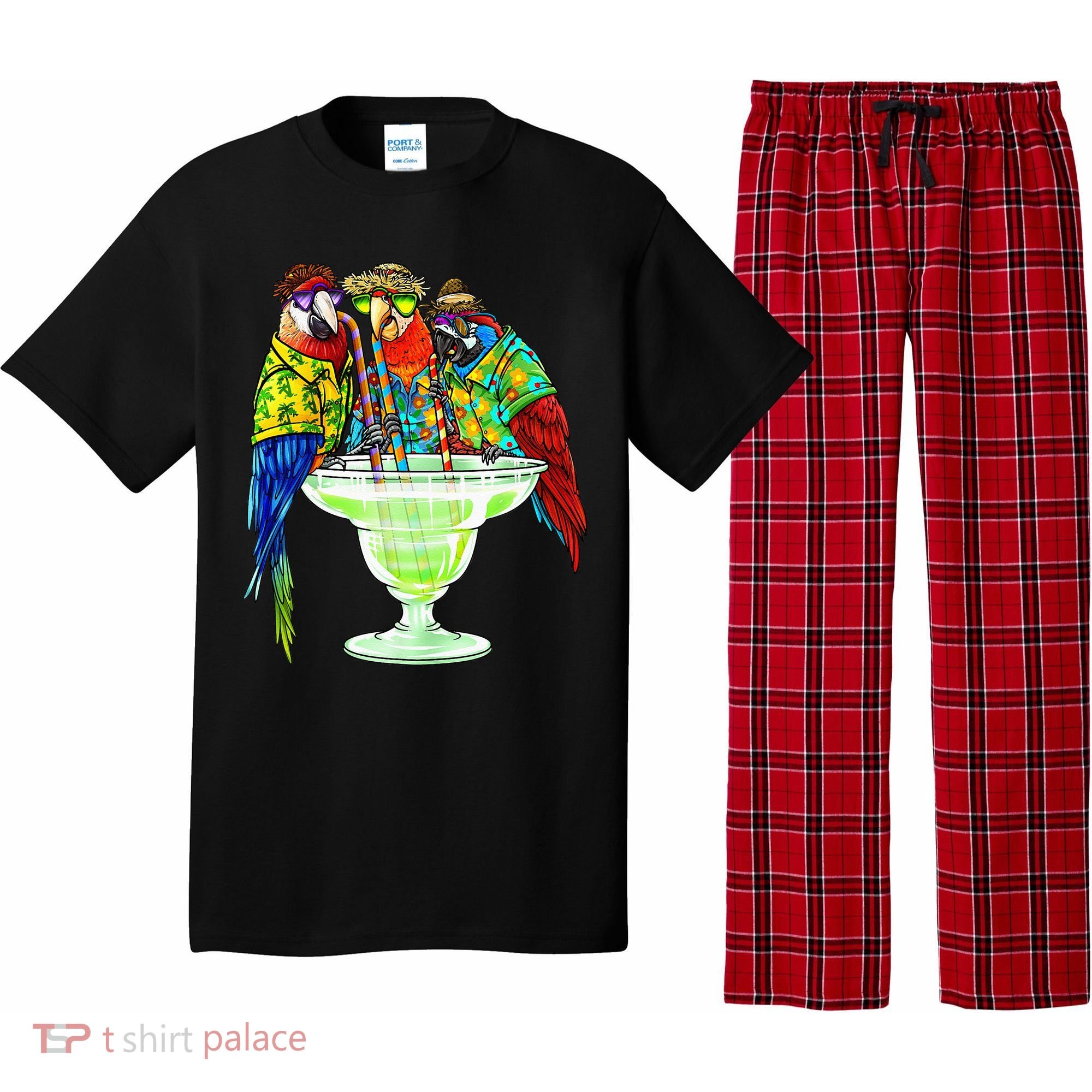 Parrots Drinking Margarita Hawaiian Vacation Birds Pajama Set