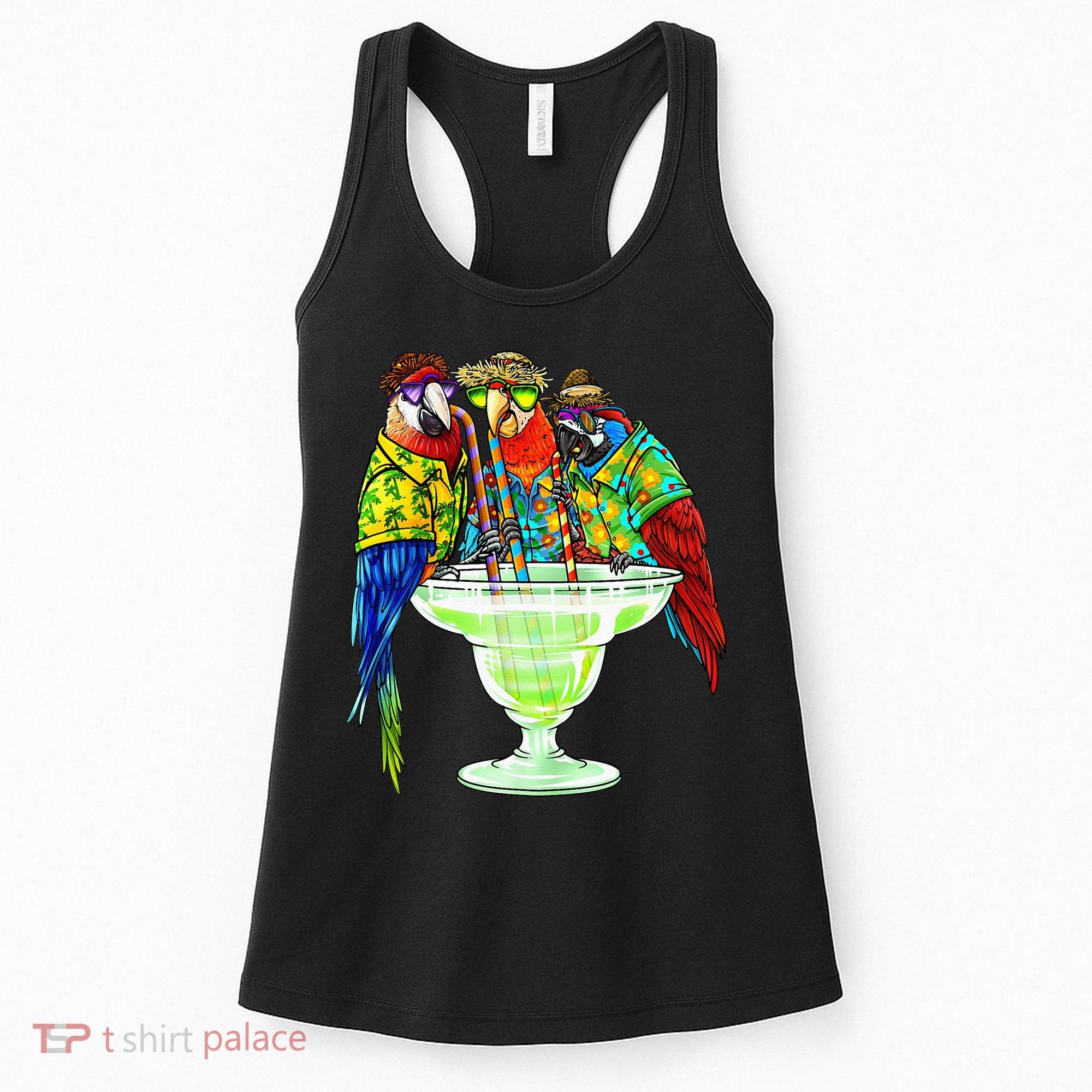 Parrots Drinking Margarita Hawaiian Vacation Birds Women's Tank Top