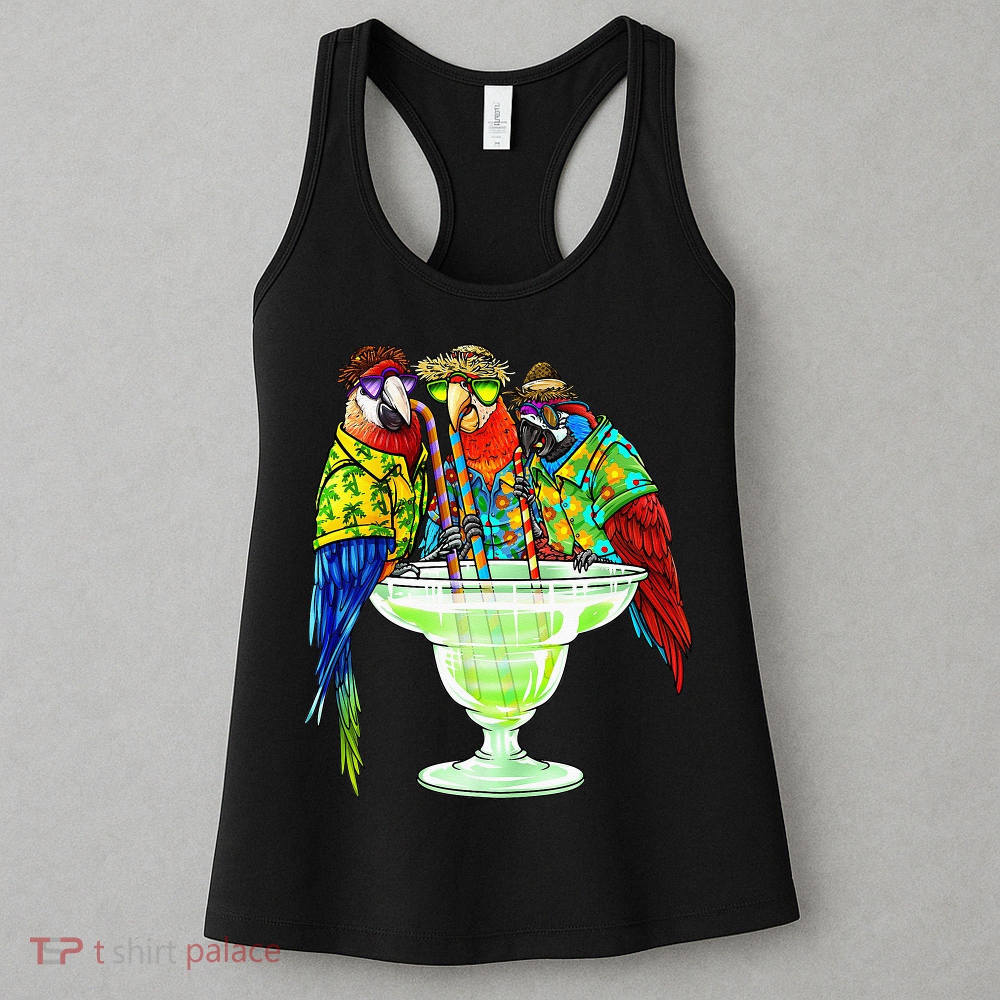 Parrots Drinking Margarita Hawaiian Vacation Birds Women's Tank Top