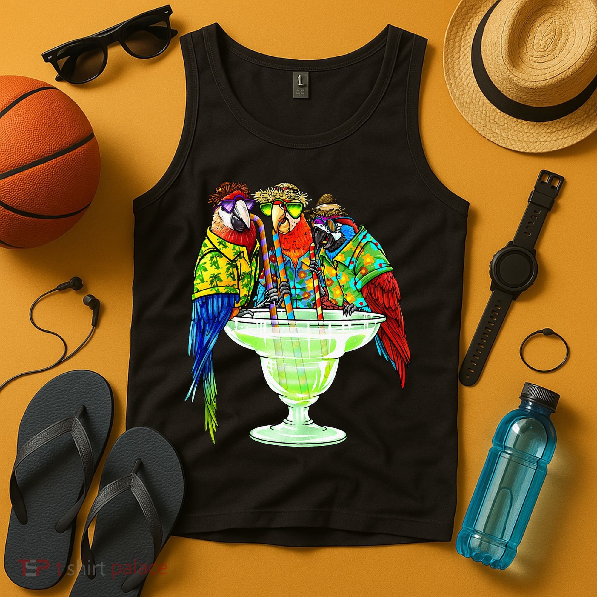 Parrots Drinking Margarita Hawaiian Vacation Birds Tank Top