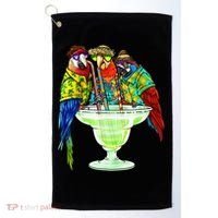 Parrots Drinking Margarita Hawaiian Vacation Birds Golf Towel thumb 0