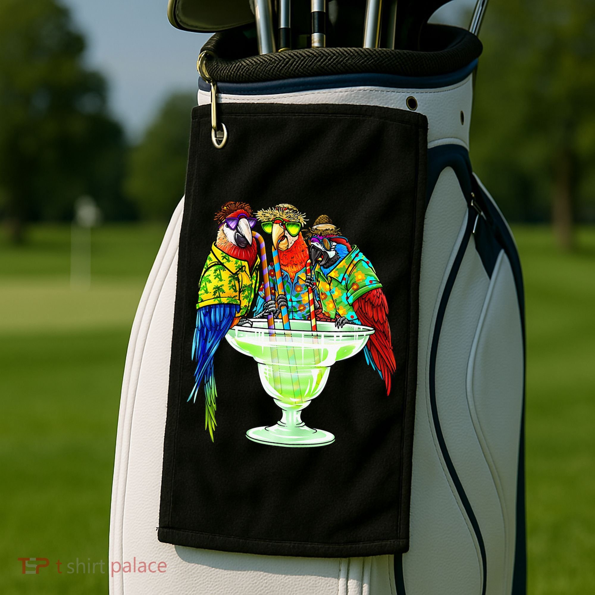 Parrots Drinking Margarita Hawaiian Vacation Birds Golf Towel