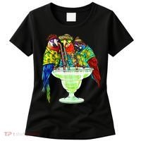 Parrots Drinking Margarita Hawaiian Vacation Birds Women's T-Shirt thumb 0