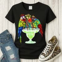 Parrots Drinking Margarita Hawaiian Vacation Birds Women's T-Shirt thumb 3