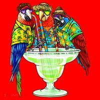 Parrots Drinking Margarita Hawaiian Vacation Birds Santa Hat thumb 1