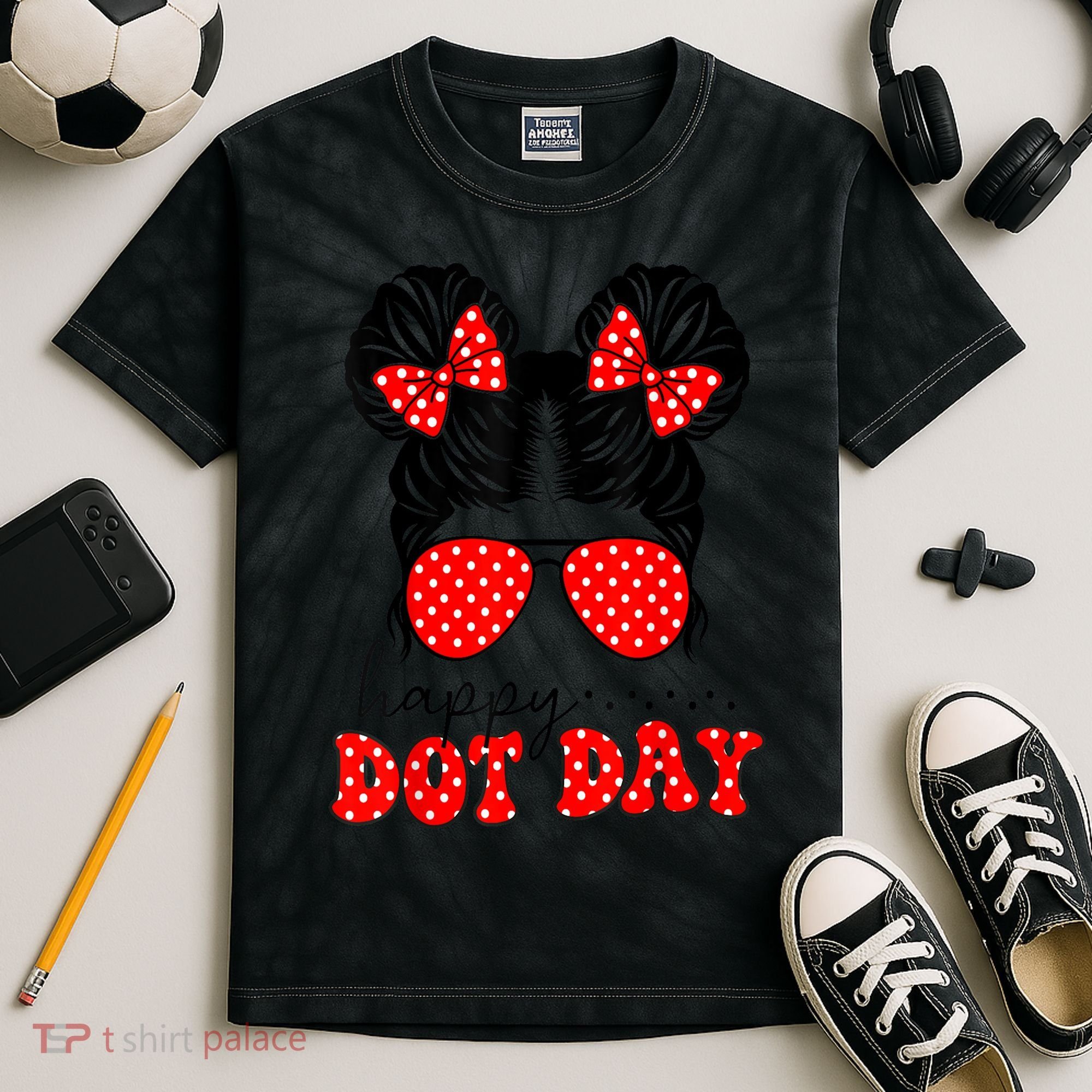 Polka Dot Messy Bun International Dots Day Teacher Happy Dot Day Gift Kids Tie-Dye T-Shirt