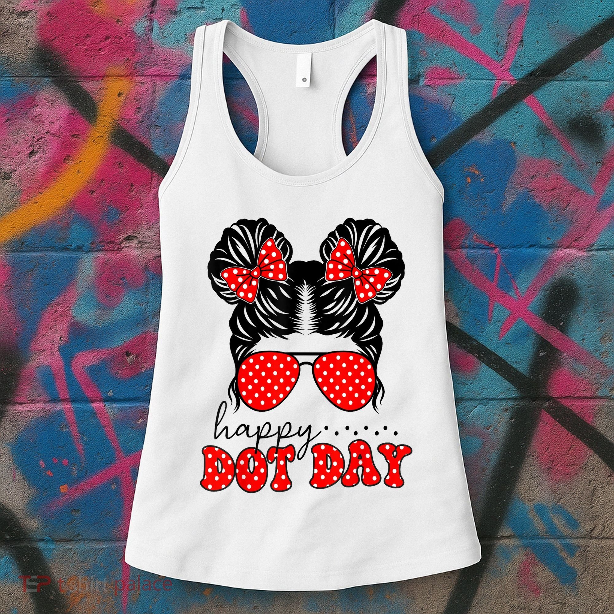 Polka Dot Messy Bun International Dots Day Teacher Happy Dot Day Gift Women's Tank Top