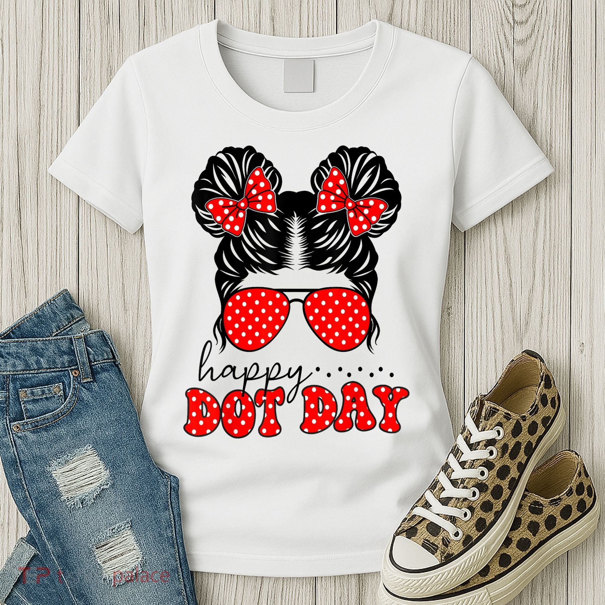 Polka Dot Messy Bun International Dots Day Teacher Happy Dot Day Gift Women's T-Shirt