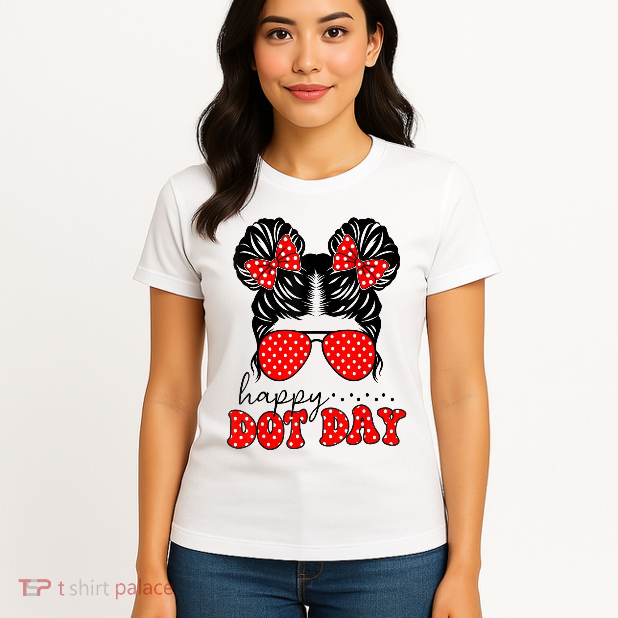 Polka Dot Messy Bun International Dots Day Teacher Happy Dot Day Gift Women's T-Shirt