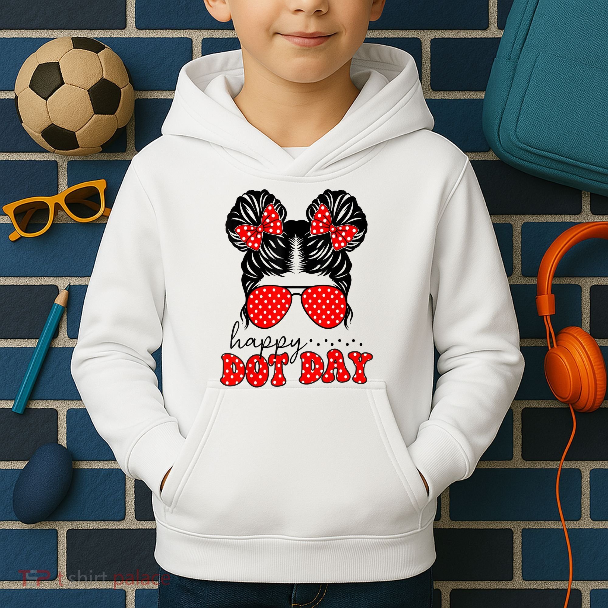 Polka Dot Messy Bun International Dots Day Teacher Happy Dot Day Gift Kids Hoodie