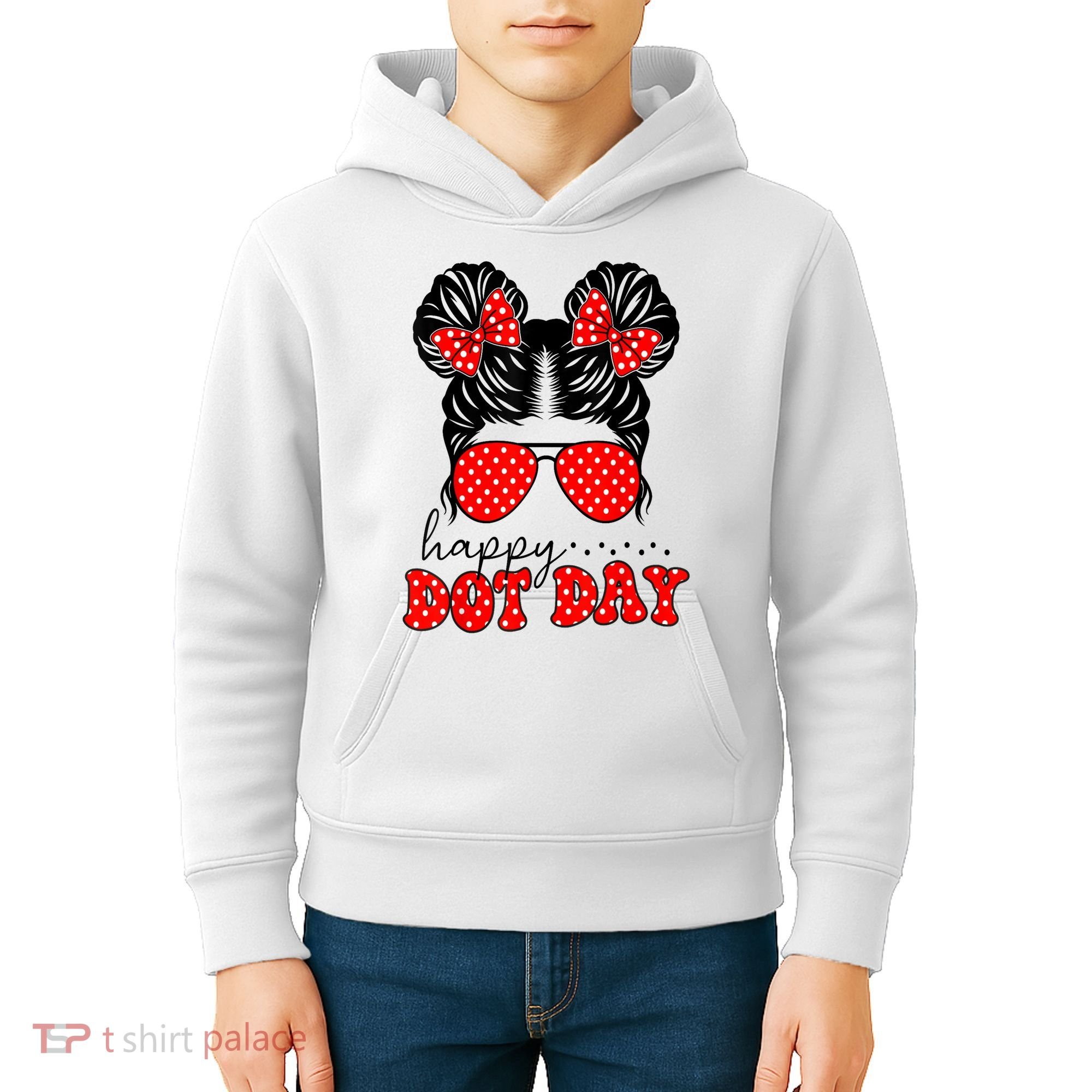 Polka Dot Messy Bun International Dots Day Teacher Happy Dot Day Gift Kids Hoodie