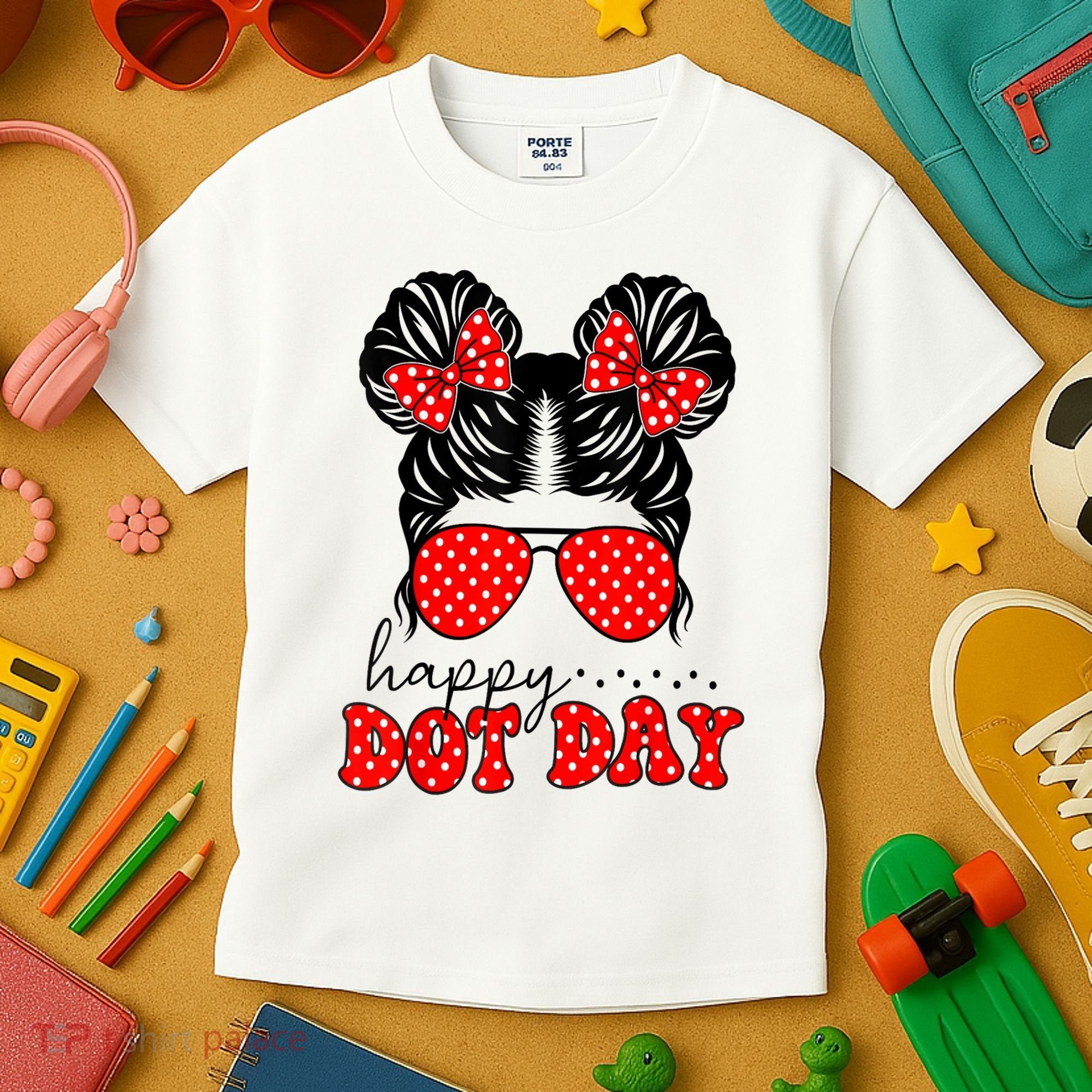 Polka Dot Messy Bun International Dots Day Teacher Happy Dot Day Gift Kids T-Shirt