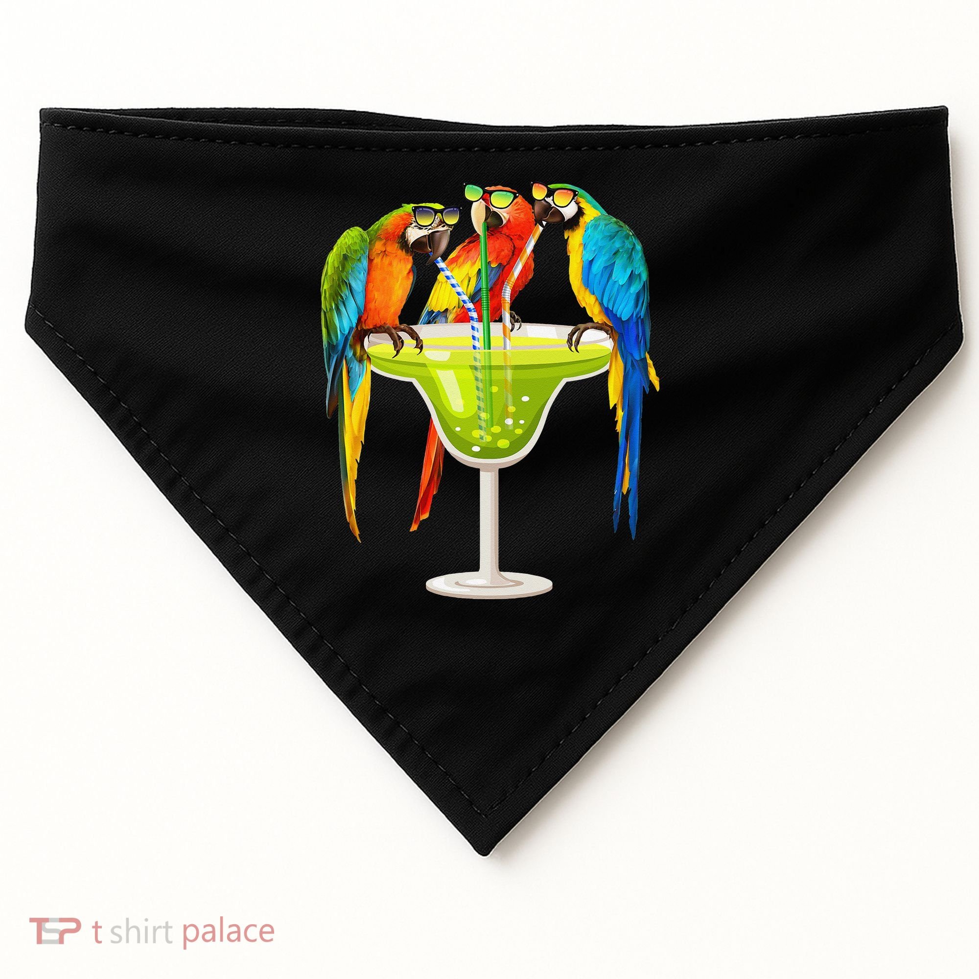 Parrots Drinking Margarita On Summer Vacation Birds Tee Gift USA-Made Doggie Bandana