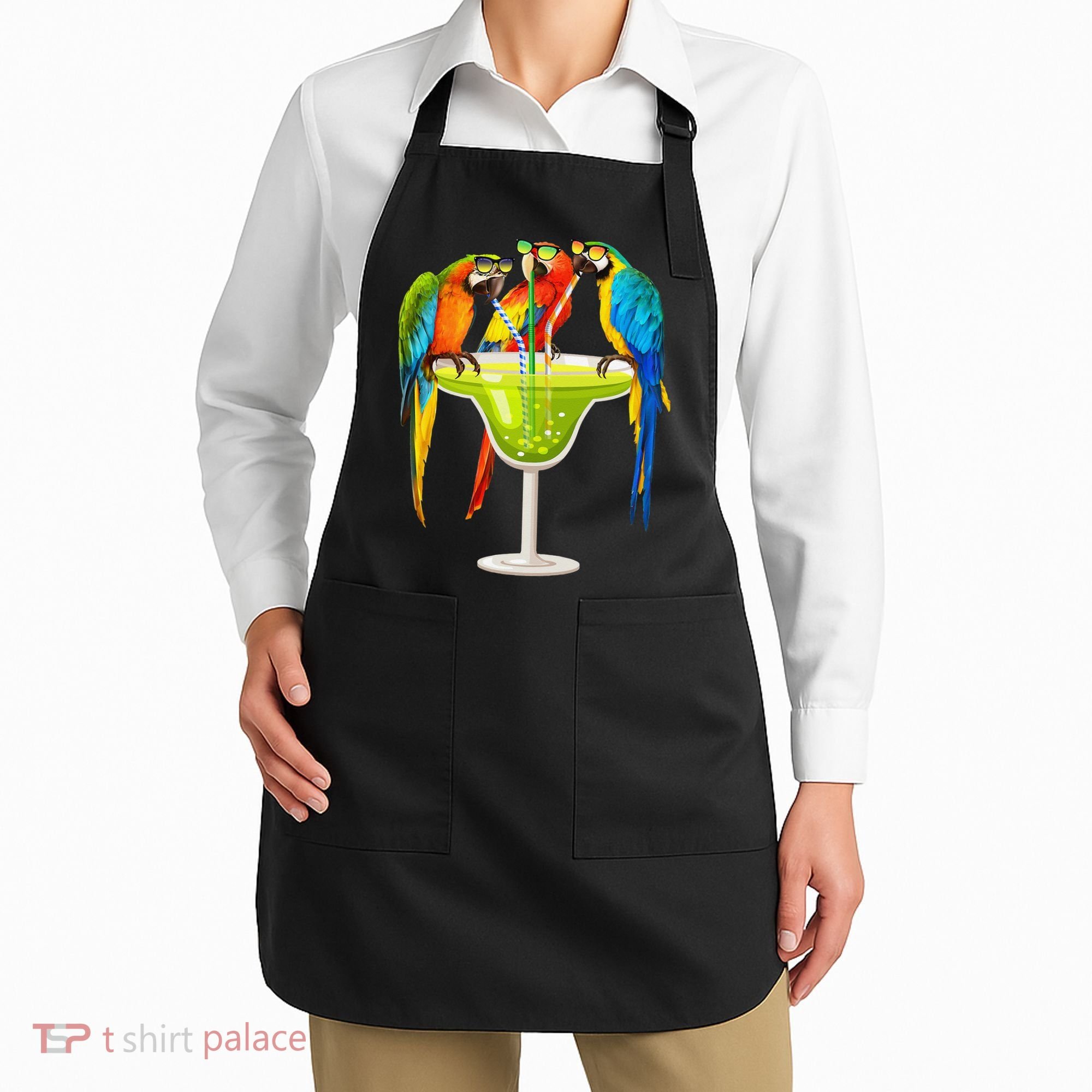 Parrots Drinking Margarita On Summer Vacation Birds Tee Gift Apron