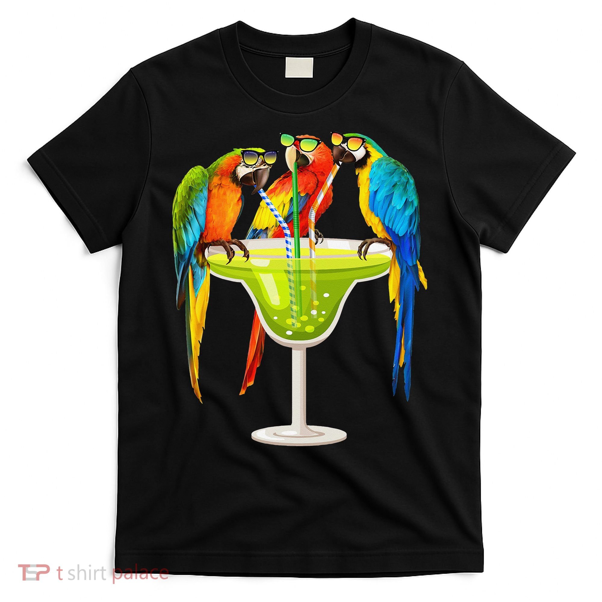 Parrots Drinking Margarita On Summer Vacation Birds Tee Gift T-Shirt