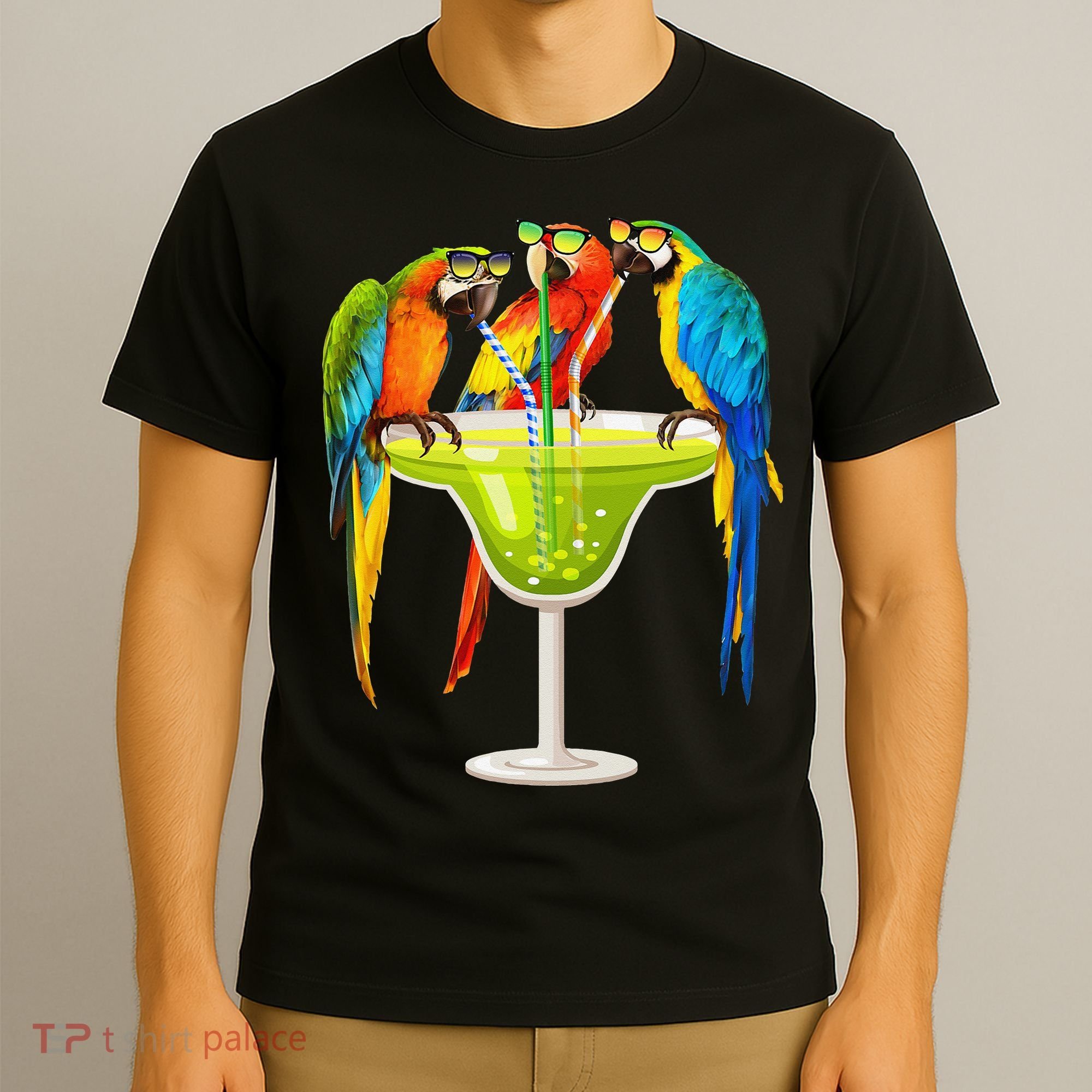 Parrots Drinking Margarita On Summer Vacation Birds Tee Gift T-Shirt