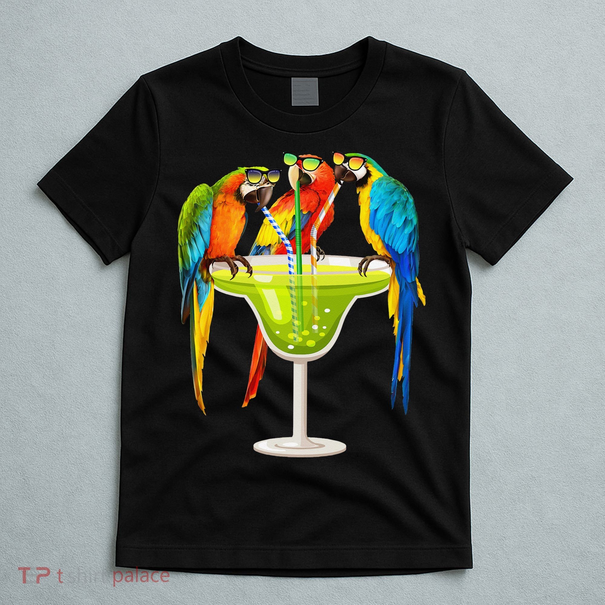 Parrots Drinking Margarita On Summer Vacation Birds Tee Gift T-Shirt