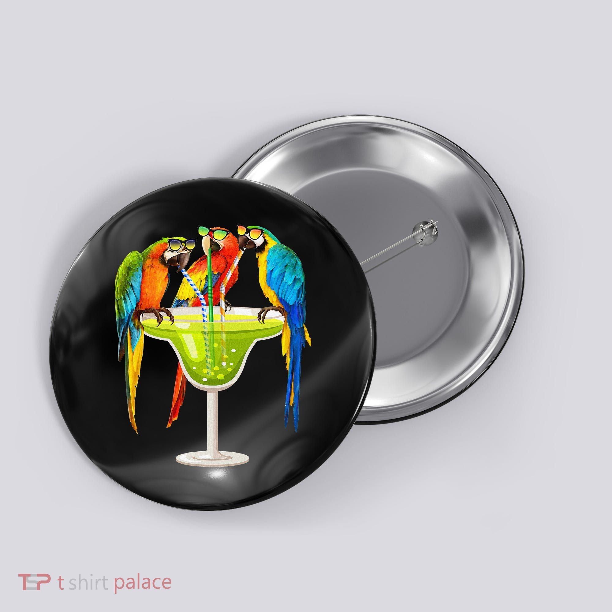 Parrots Drinking Margarita On Summer Vacation Birds Tee Gift Button