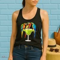 Parrots Drinking Margarita On Summer Vacation Birds Tee Gift Women's Tank Top thumb 2