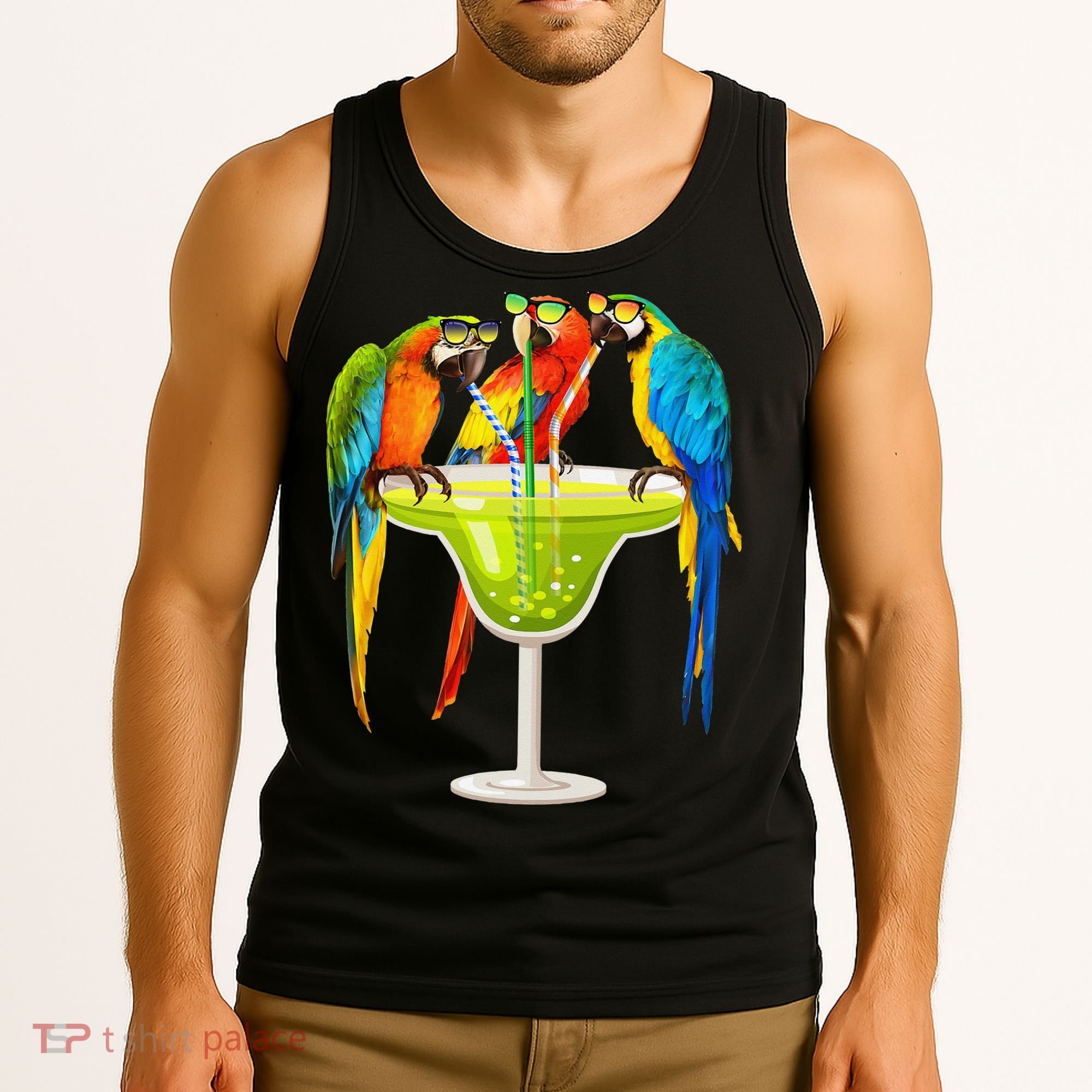 Parrots Drinking Margarita On Summer Vacation Birds Tee Gift Tank Top