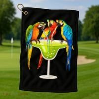 Parrots Drinking Margarita On Summer Vacation Birds Tee Gift Golf Towel thumb 1
