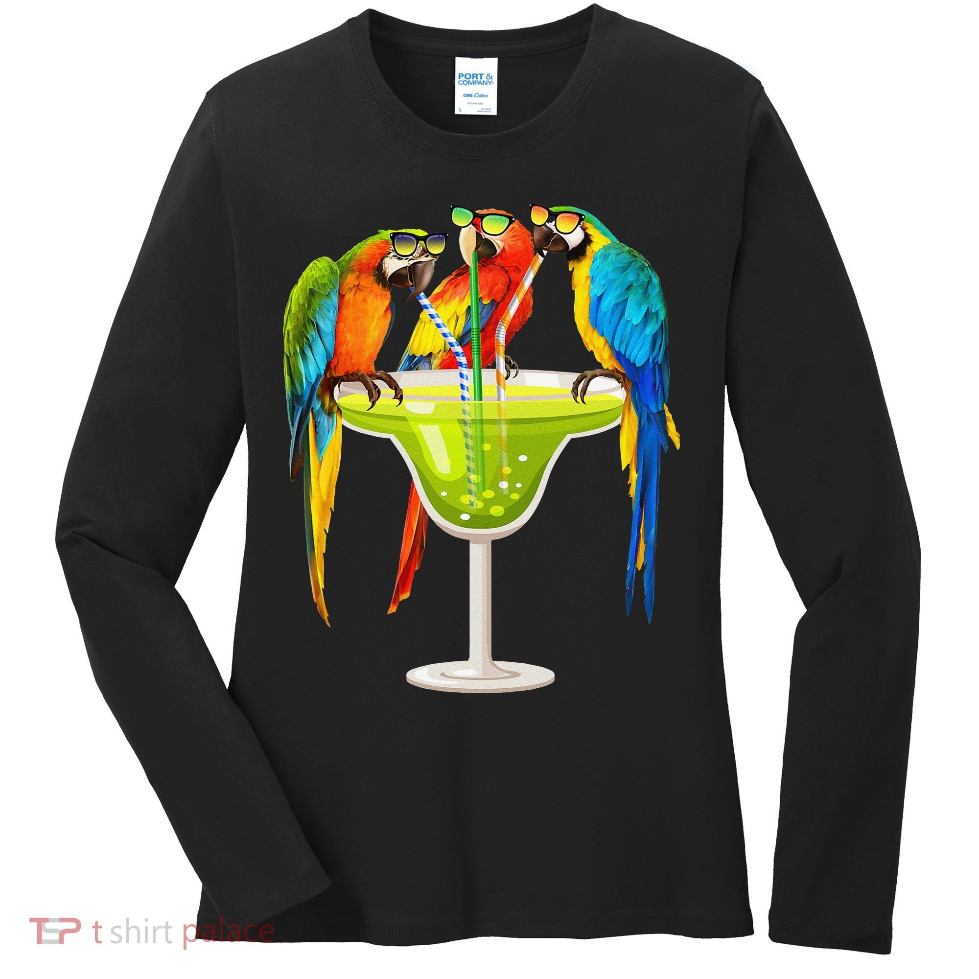 Parrots Drinking Margarita On Summer Vacation Birds Tee Gift Women's Long Sleeve Shirt
