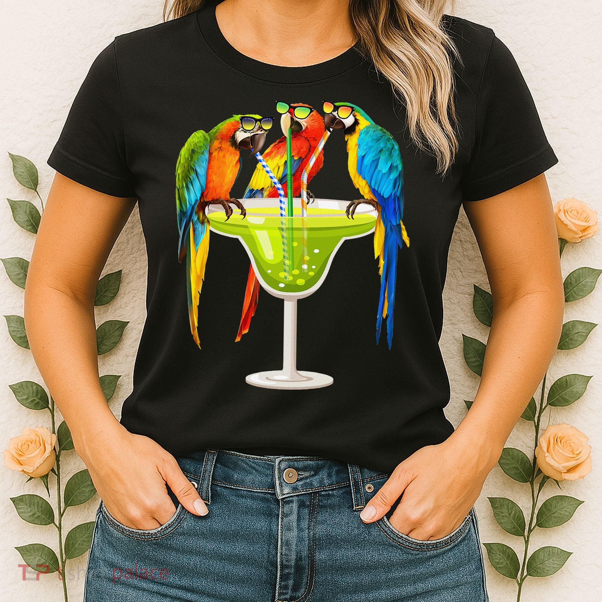 Parrots Drinking Margarita On Summer Vacation Birds Tee Gift Women's T-Shirt