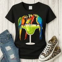 Parrots Drinking Margarita On Summer Vacation Birds Tee Gift Women's T-Shirt thumb 3