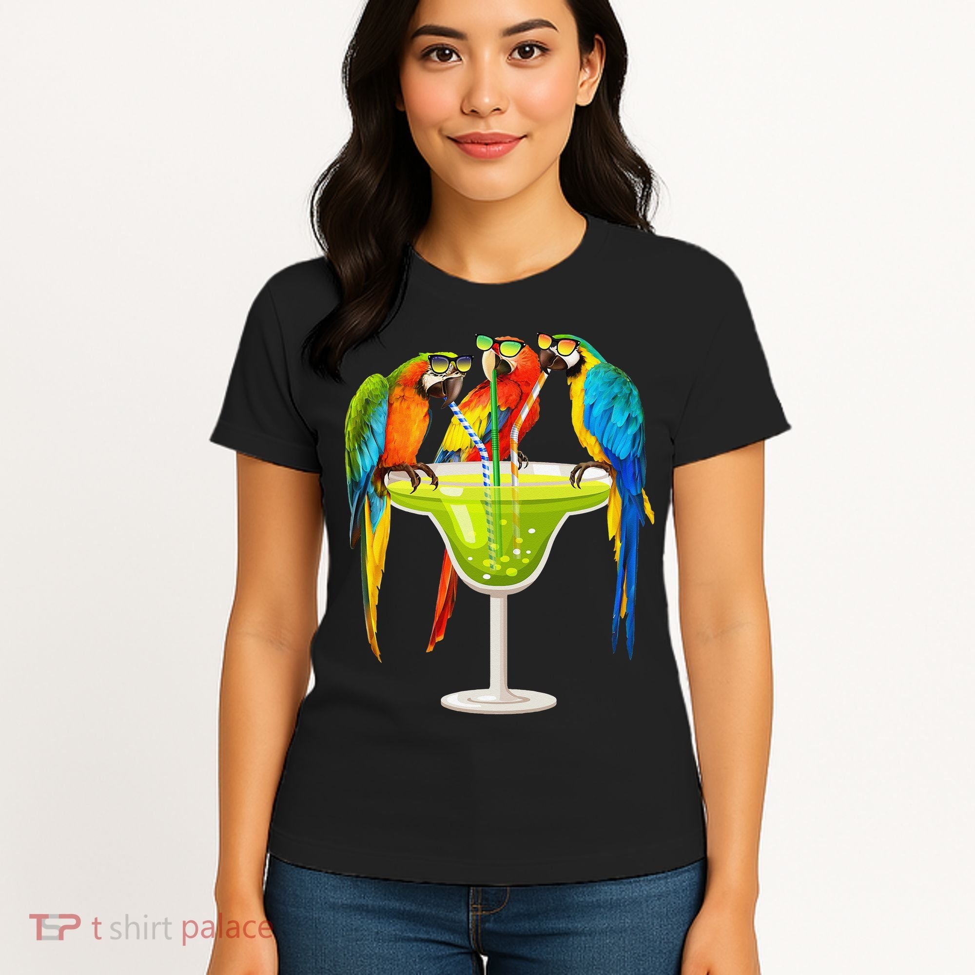 Parrots Drinking Margarita On Summer Vacation Birds Tee Gift Women's T-Shirt