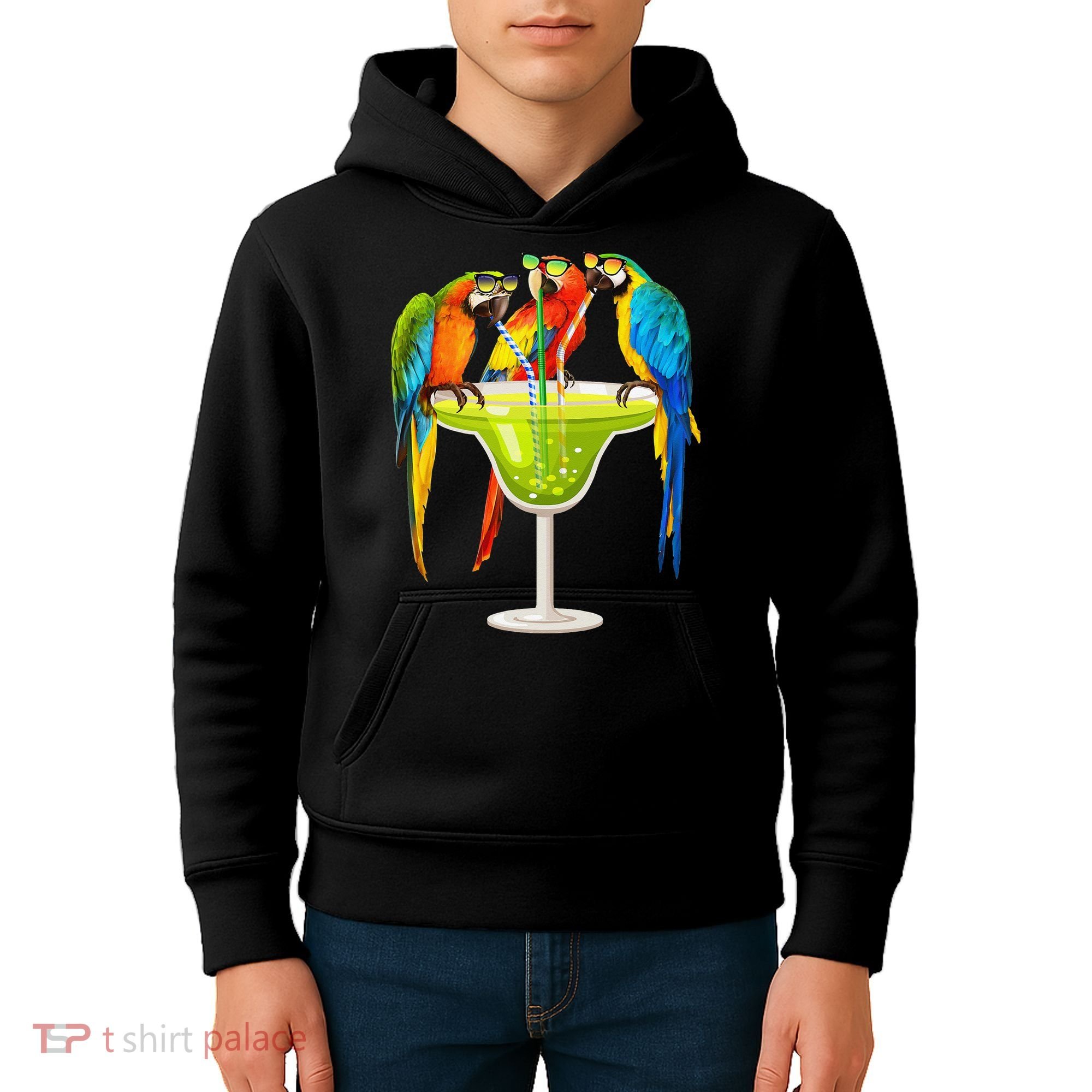 Parrots Drinking Margarita On Summer Vacation Birds Tee Gift Kids Hoodie