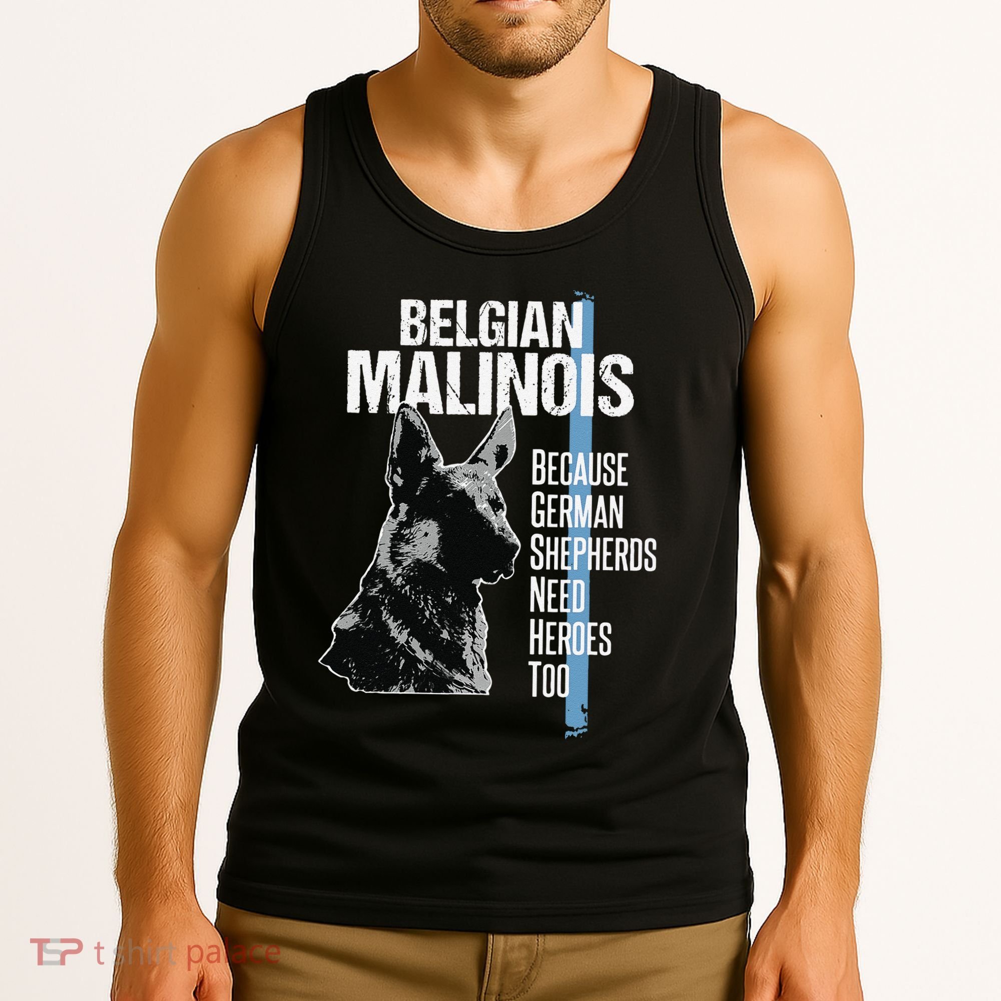 Police Dog Malinois Funny K9 Thin Blue Line Flag Tank Top