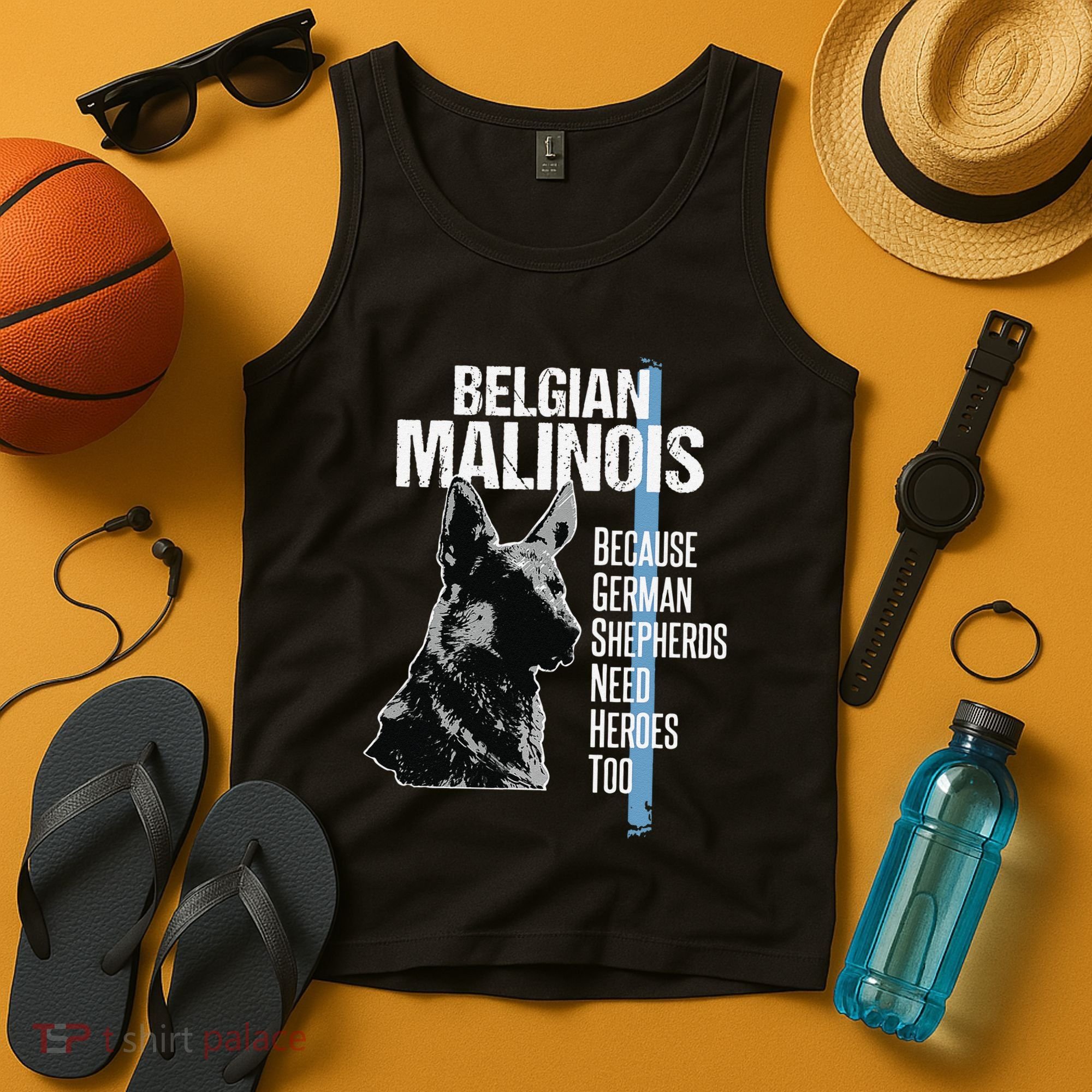 Police Dog Malinois Funny K9 Thin Blue Line Flag Tank Top