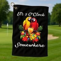 Parrots Drinking Margarita Its 5 Oclock Somewhere Funny Golf Towel thumb 1