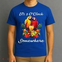 Parrots Drinking Margarita Its 5 Oclock Somewhere Funny T-Shirt thumb 3