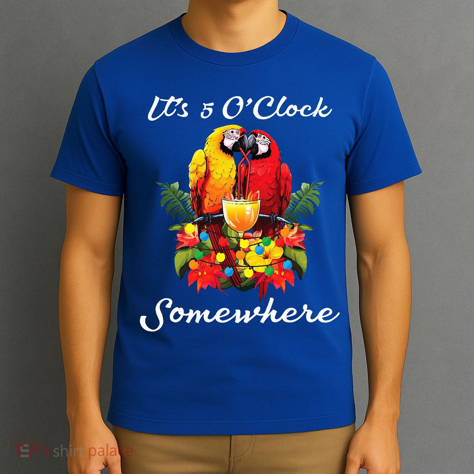 Parrots Drinking Margarita Its 5 Oclock Somewhere Funny T-Shirt