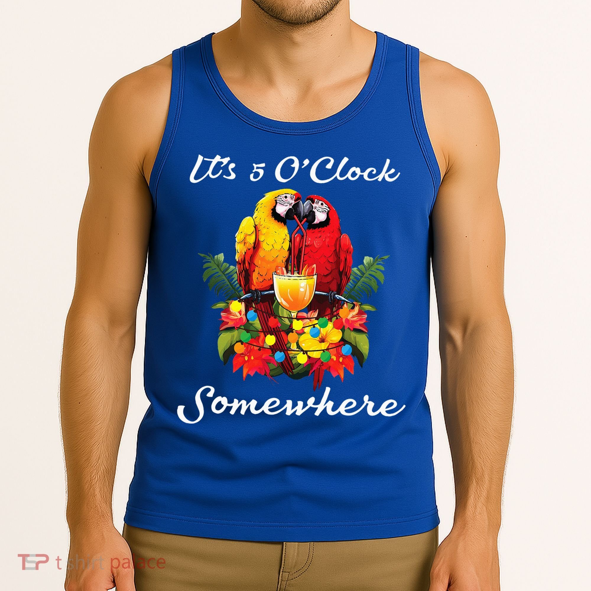 Parrots Drinking Margarita Its 5 Oclock Somewhere Funny Tank Top