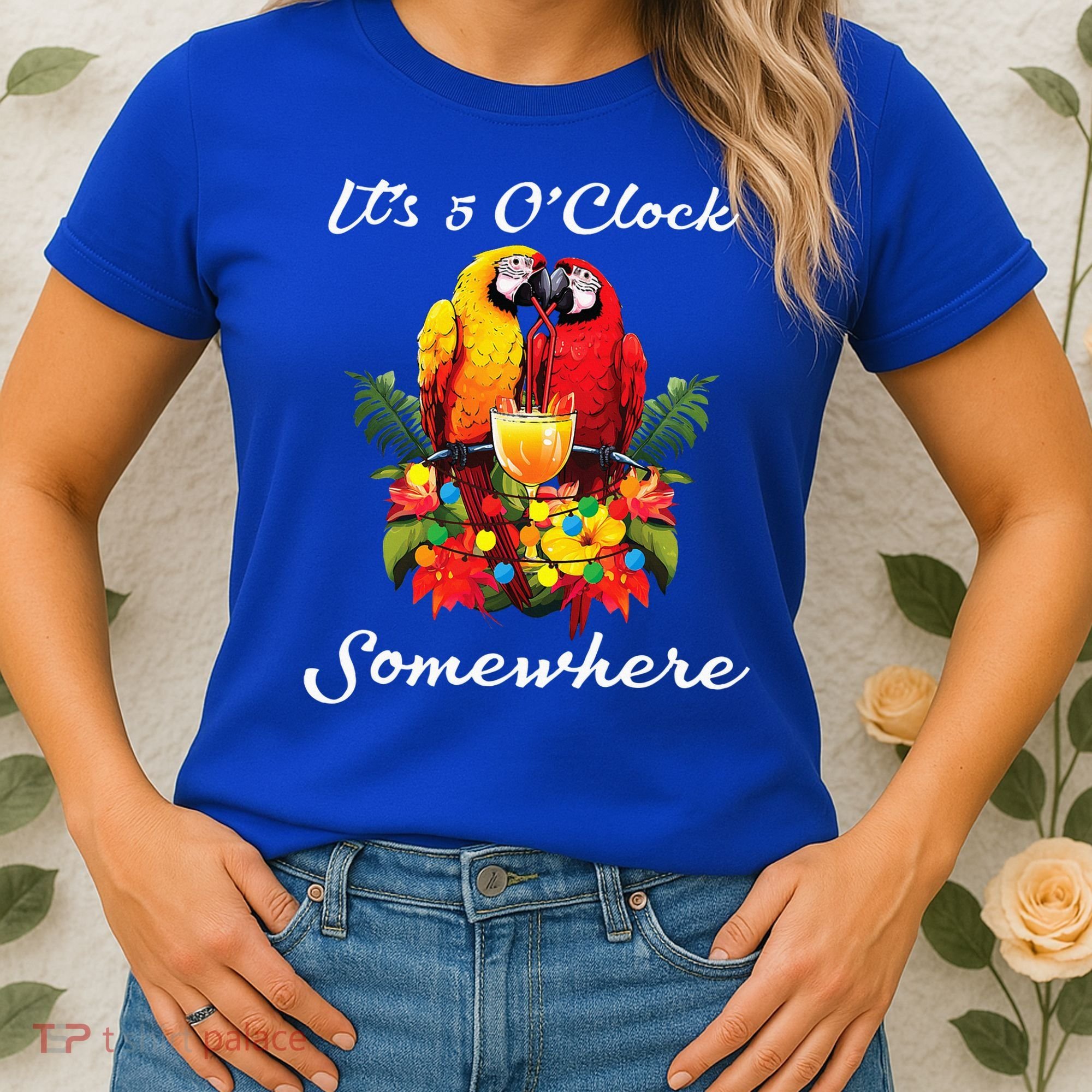 Parrots Drinking Margarita Its 5 Oclock Somewhere Funny Women's T-Shirt