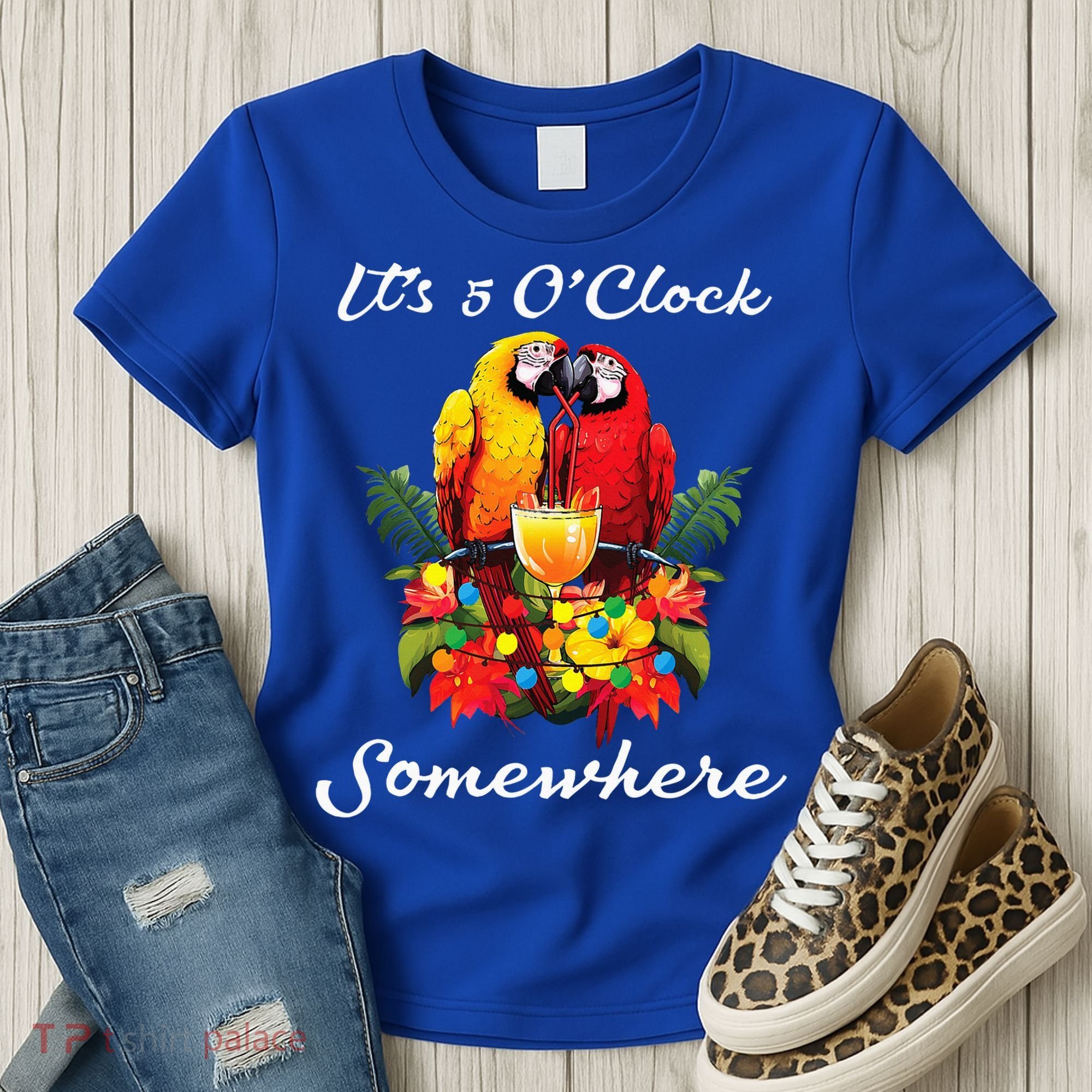 Parrots Drinking Margarita Its 5 Oclock Somewhere Funny Women's T-Shirt
