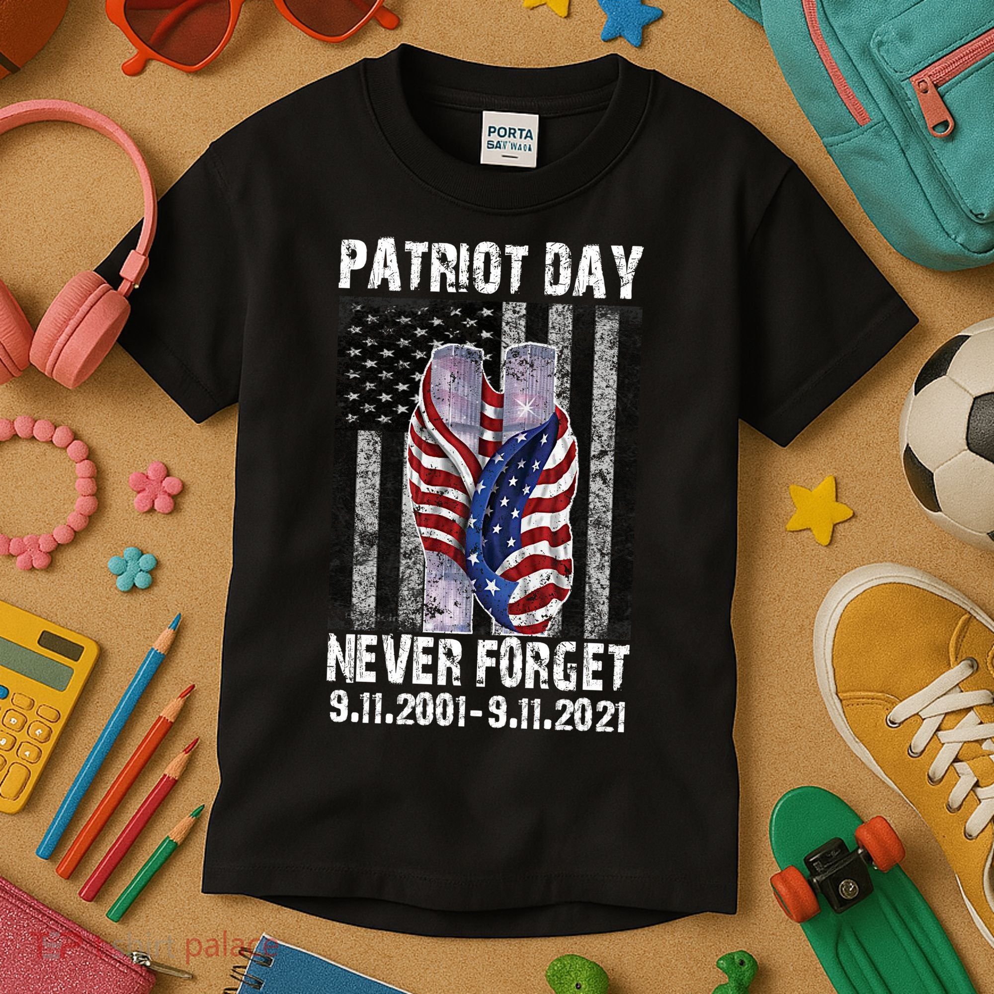 Patriot Day Never Forget 9/11 20th Anniversary Kids T-Shirt