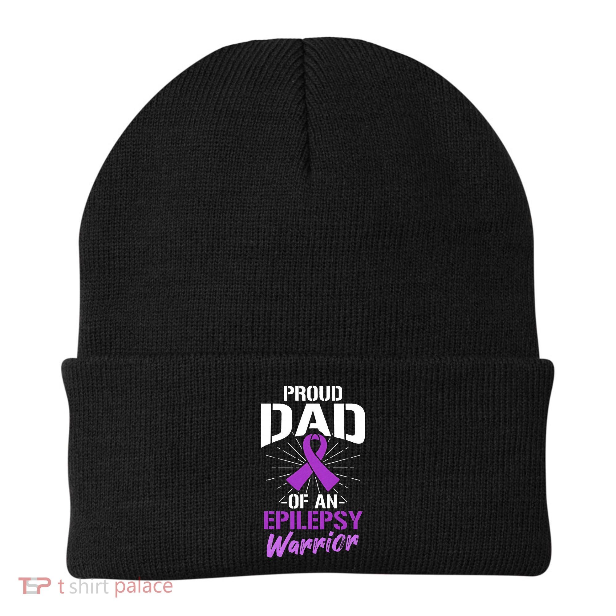 Proud Dad Of An Epilepsy Warrior Supporter Awareness Ribbon Beanie