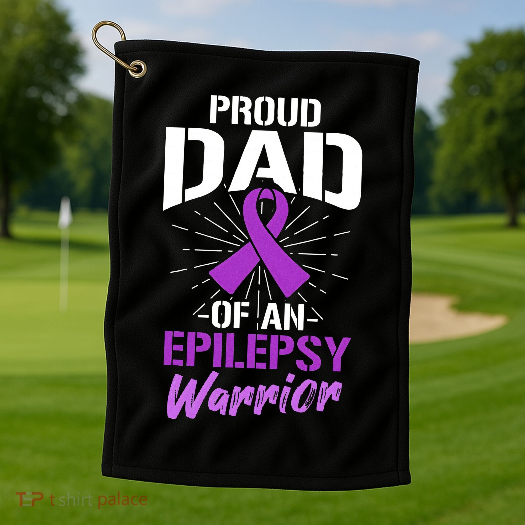 Proud Dad Of An Epilepsy Warrior Supporter Awareness Ribbon Golf Towel