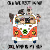 Pug Dog On A Dark Desert Highway Feel Cool Wind In My Hair Kids T-Shirt thumb 2